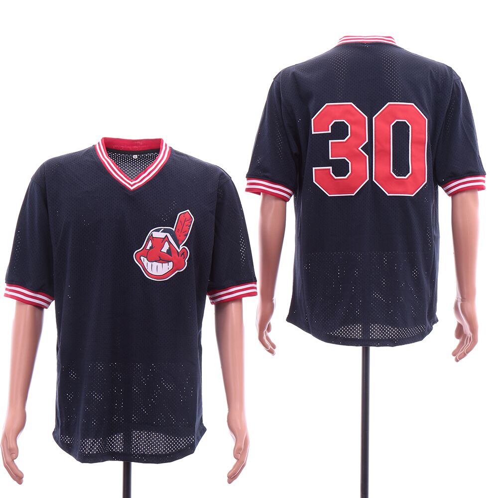 Men Cleveland Indians #30 Blue throwback MLB Jerseys